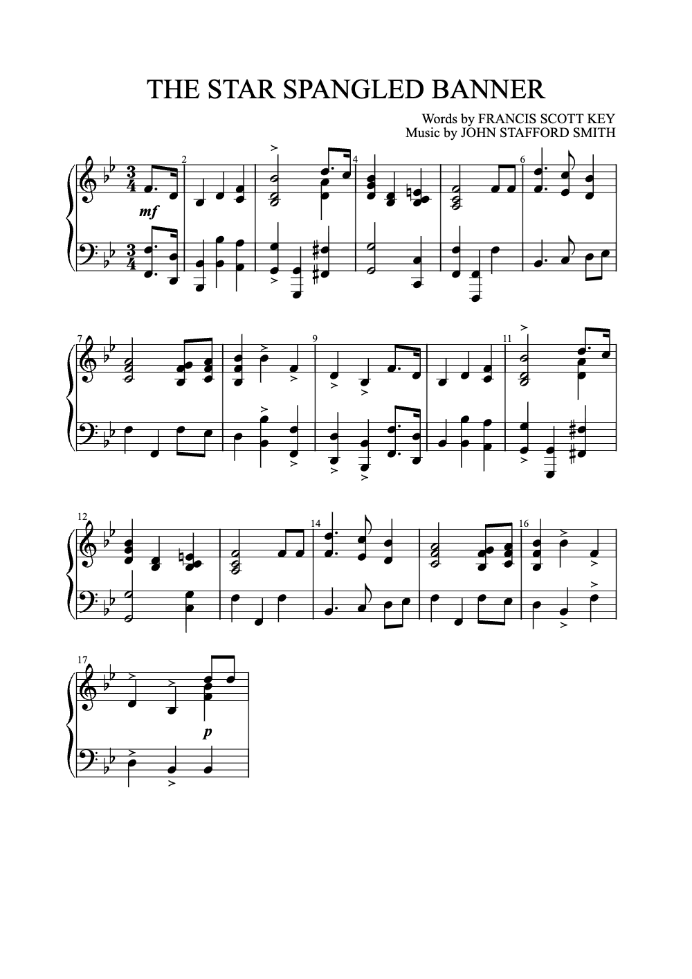 Sheet music preview for The Star Spangled Banner