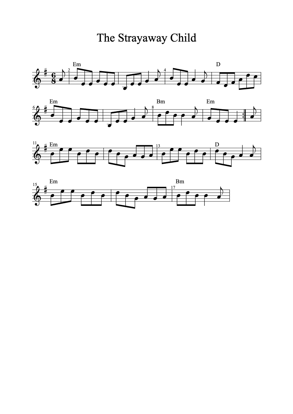 Sheet music preview for The Strayaway Child