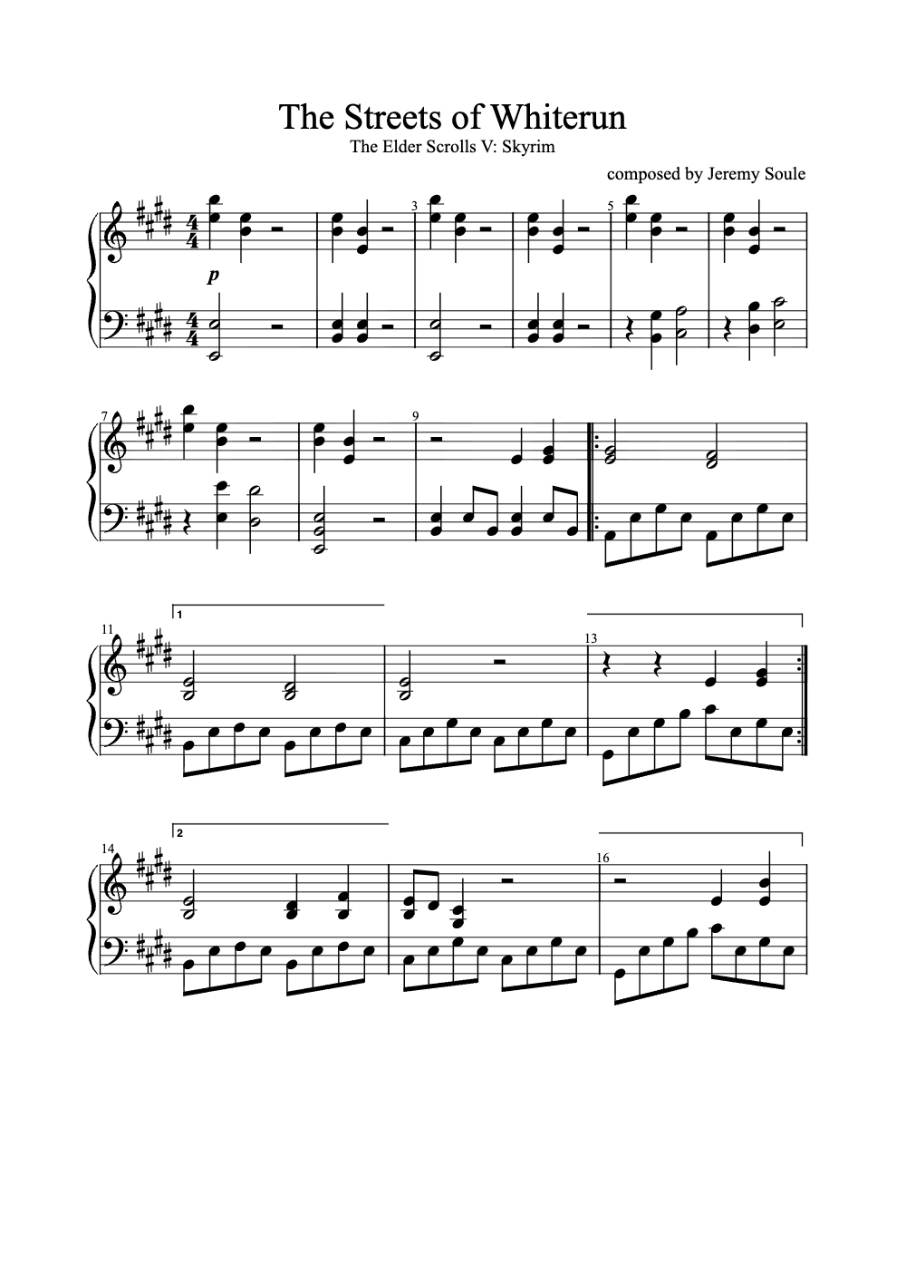 Sheet music preview for The Streets of Whiterun