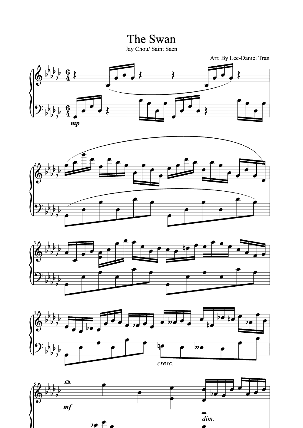 Sheet music preview for The Swan