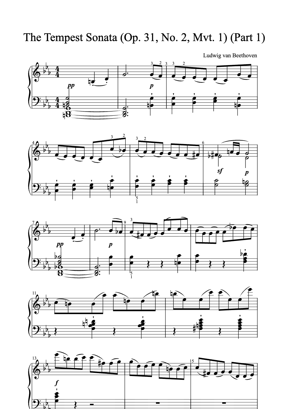 Sheet music preview for The Tempest Sonata (Op. 31, No. 2, Mvt. 1)