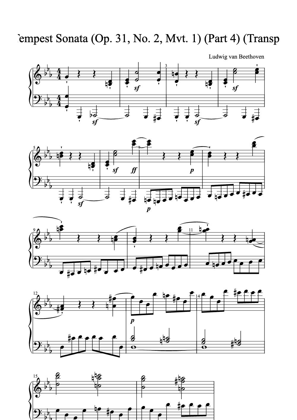 Sheet music preview for The Tempest Sonata (Op. 31, No. 2, Mvt. 1)