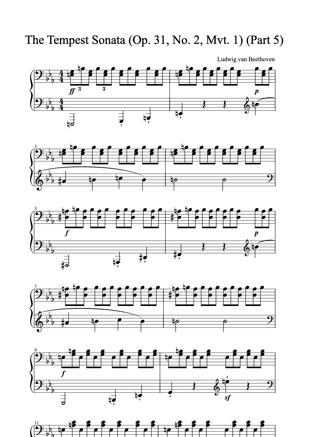 Sheet music preview for The Tempest Sonata (Op. 31, No. 2, Mvt. 1)
