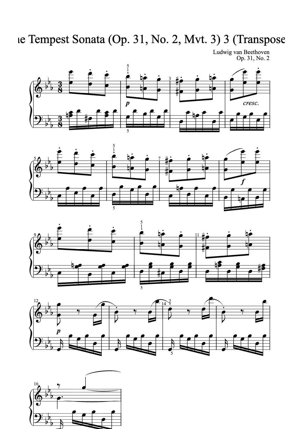 Sheet music preview for The Tempest Sonata