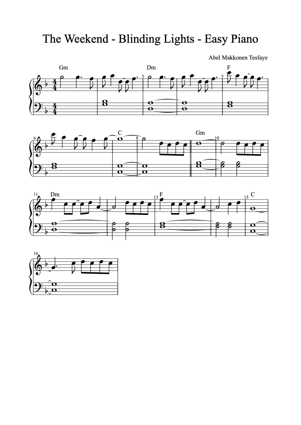 Sheet music preview for Blinding Lights