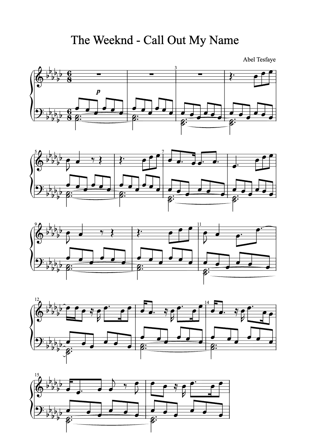 Sheet music preview for Call Out My Name