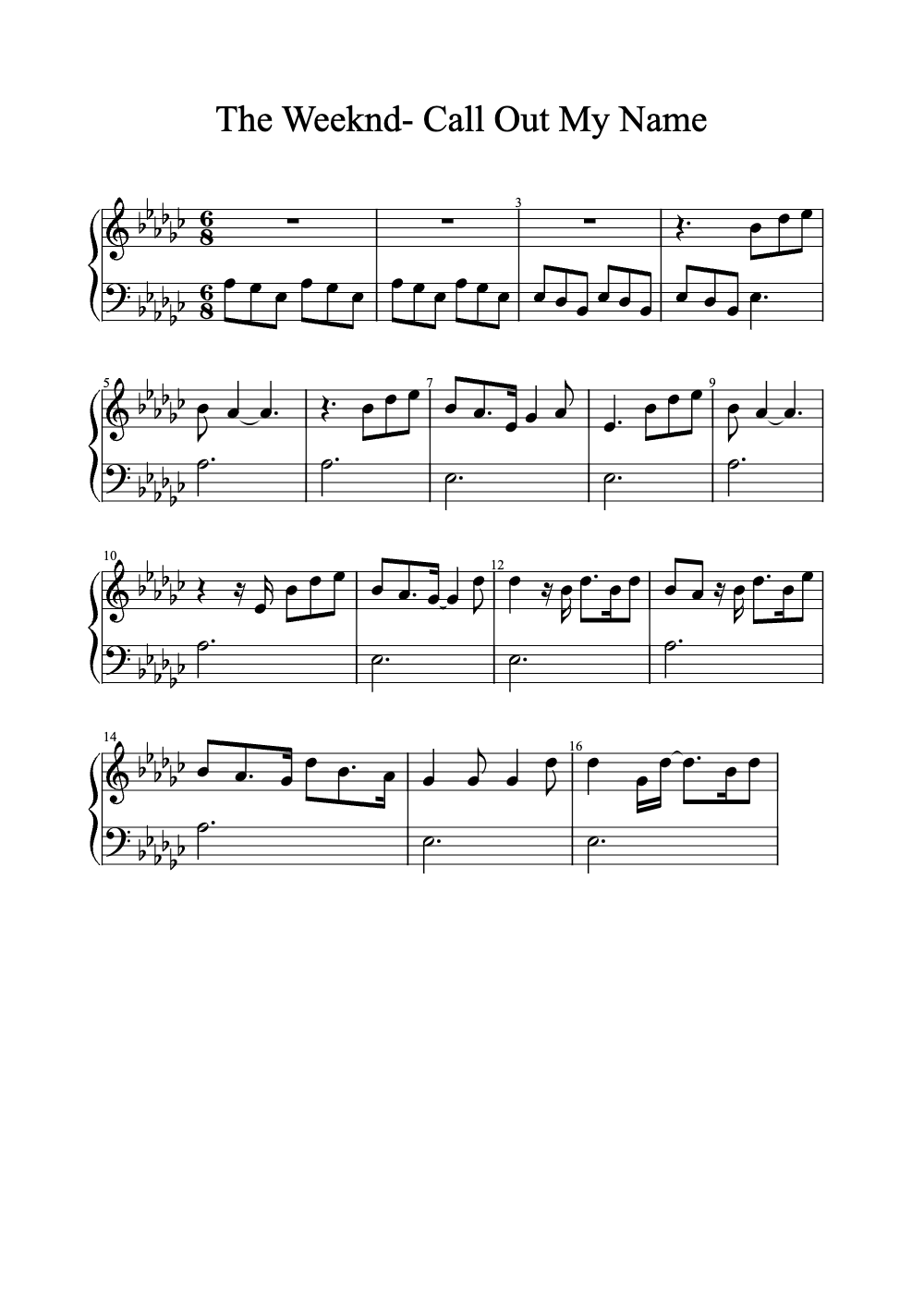 Sheet music preview for Call Out My Name
