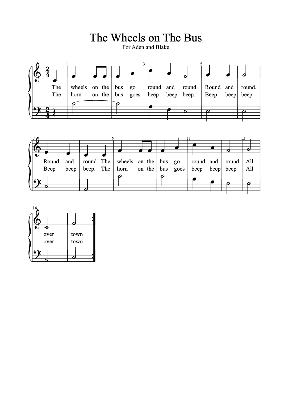 Sheet music preview for The Wheels on the Bus