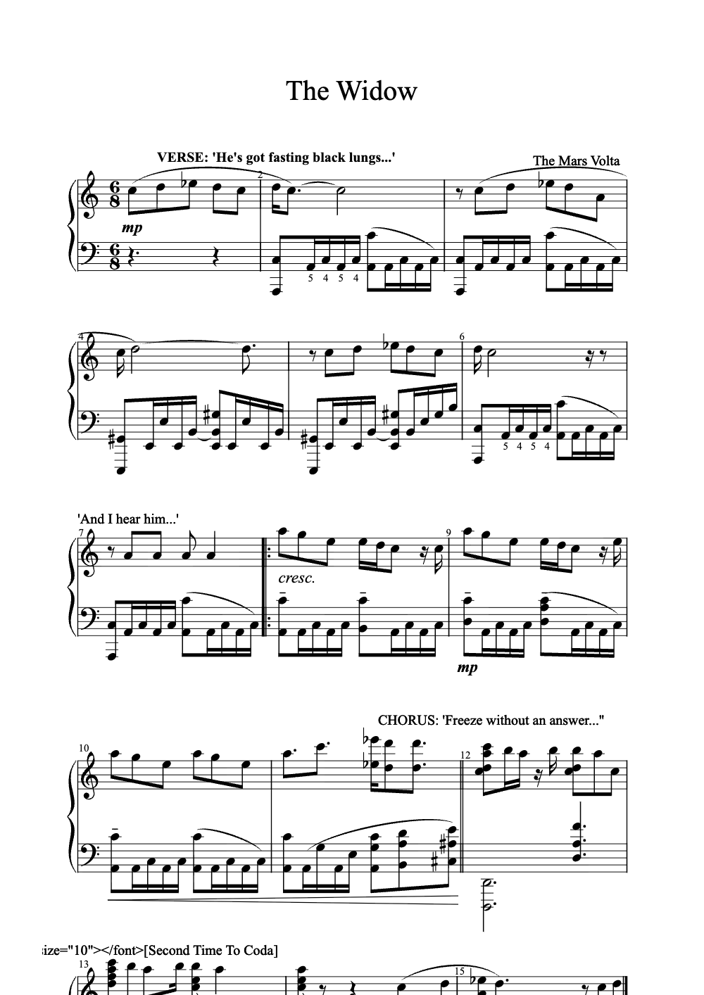 Sheet music preview for The Widow