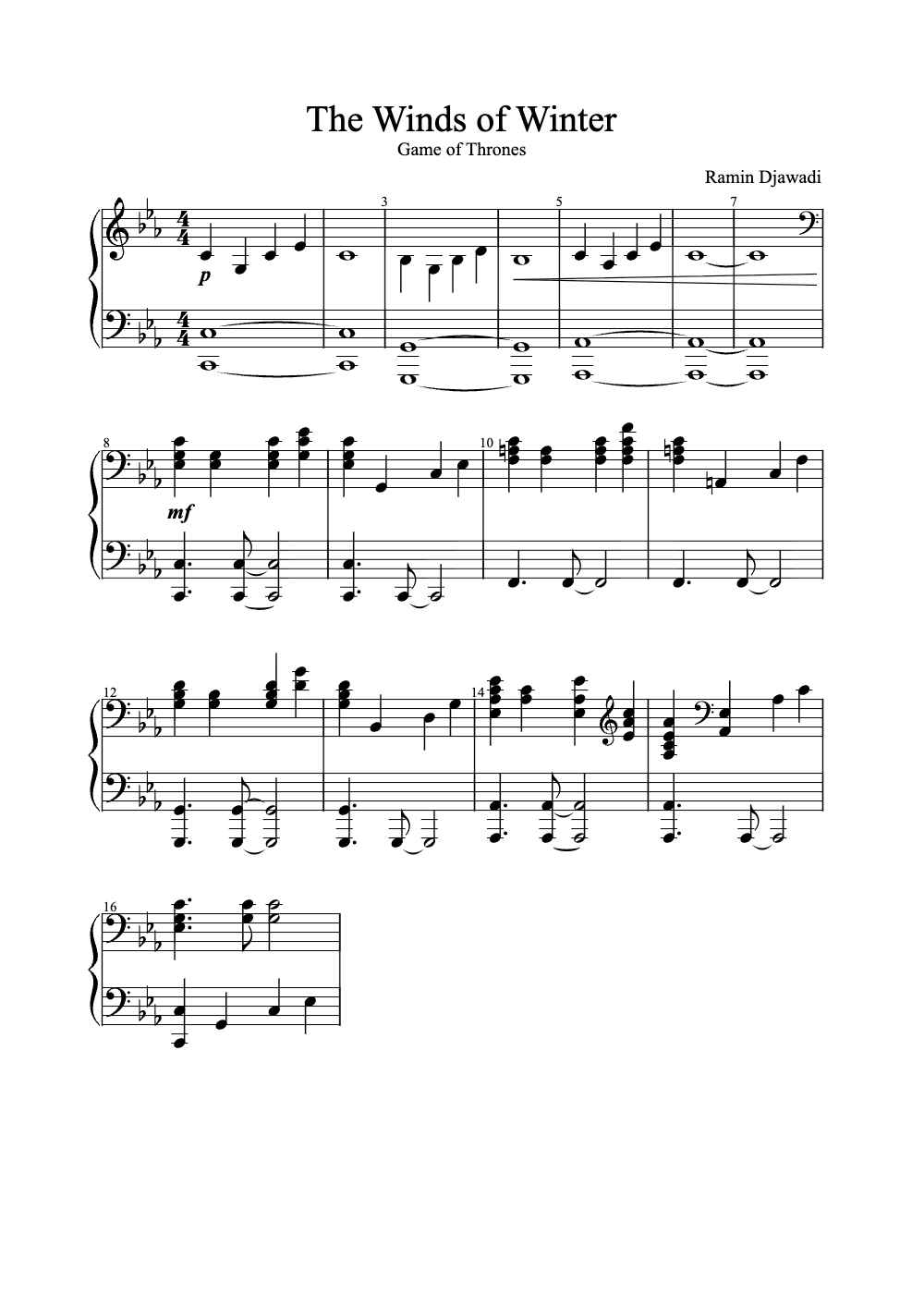 Sheet music preview for The Winds of Winter