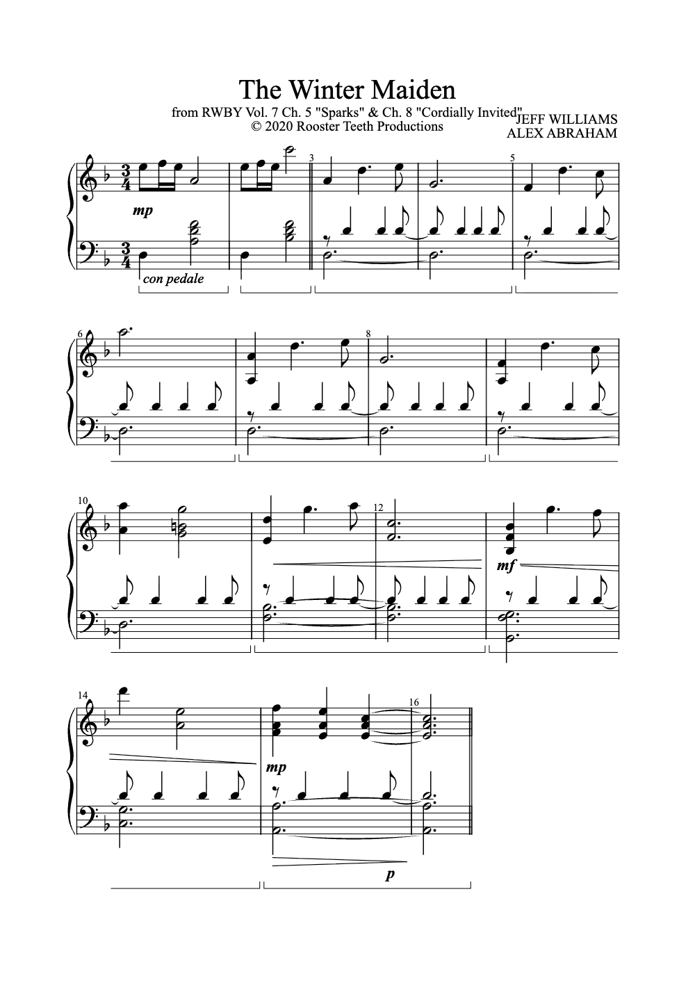 Sheet music preview for The Winter Maiden