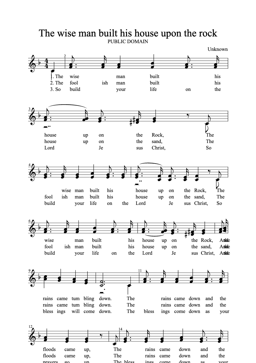 Sheet music preview for The Wise Man Built His House Upon the Rock