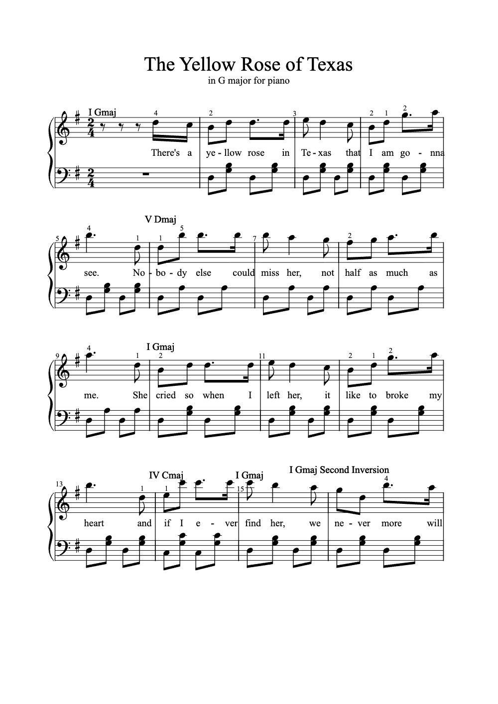 Sheet music preview for The Yellow Rose of Texas