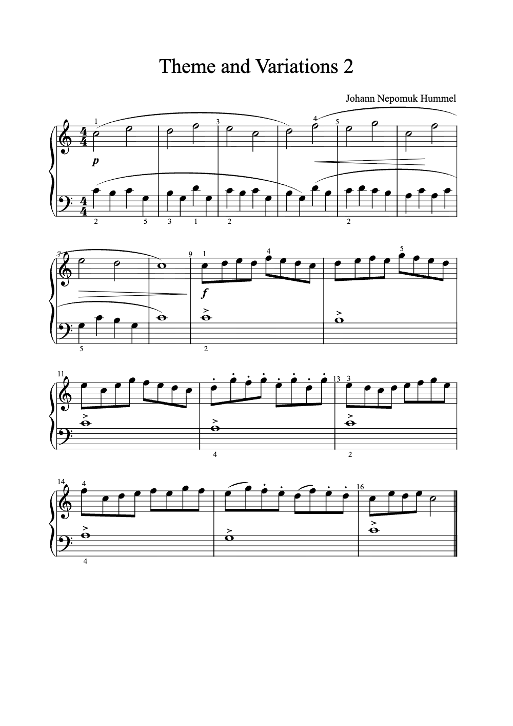 Sheet music preview for Theme and Variations 2