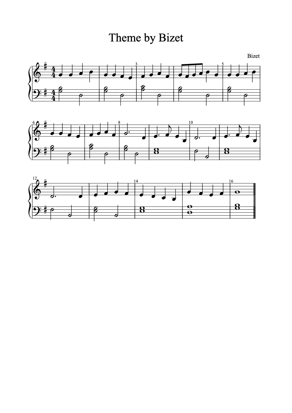Sheet music preview for Theme by Bizet