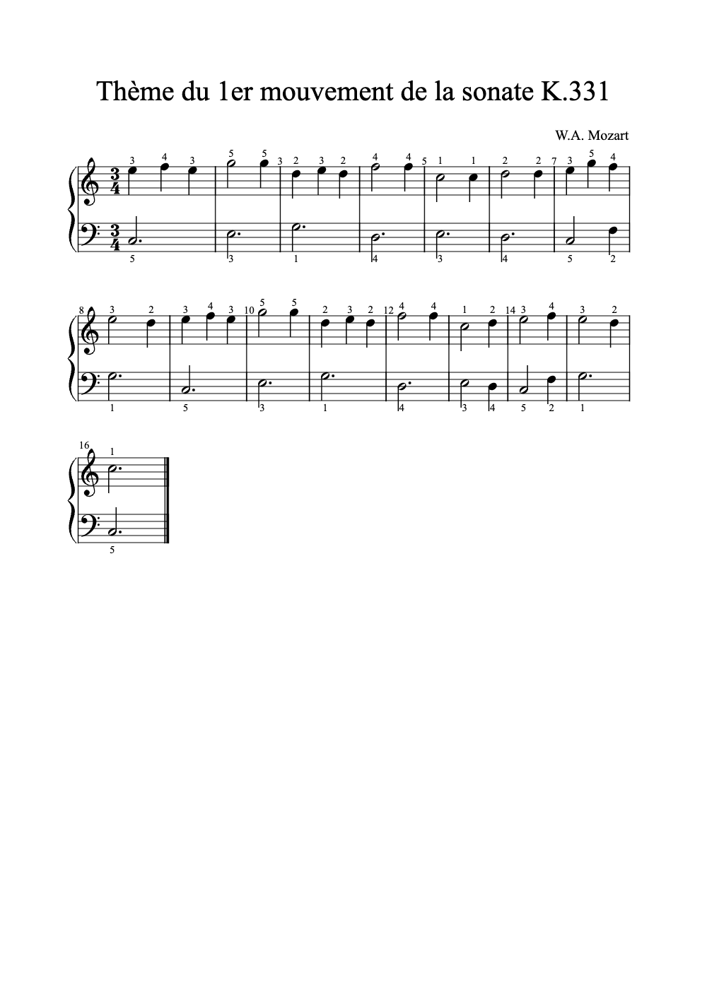 Sheet music preview for Thème Du 1er Mouvement De La Sonate K.331
