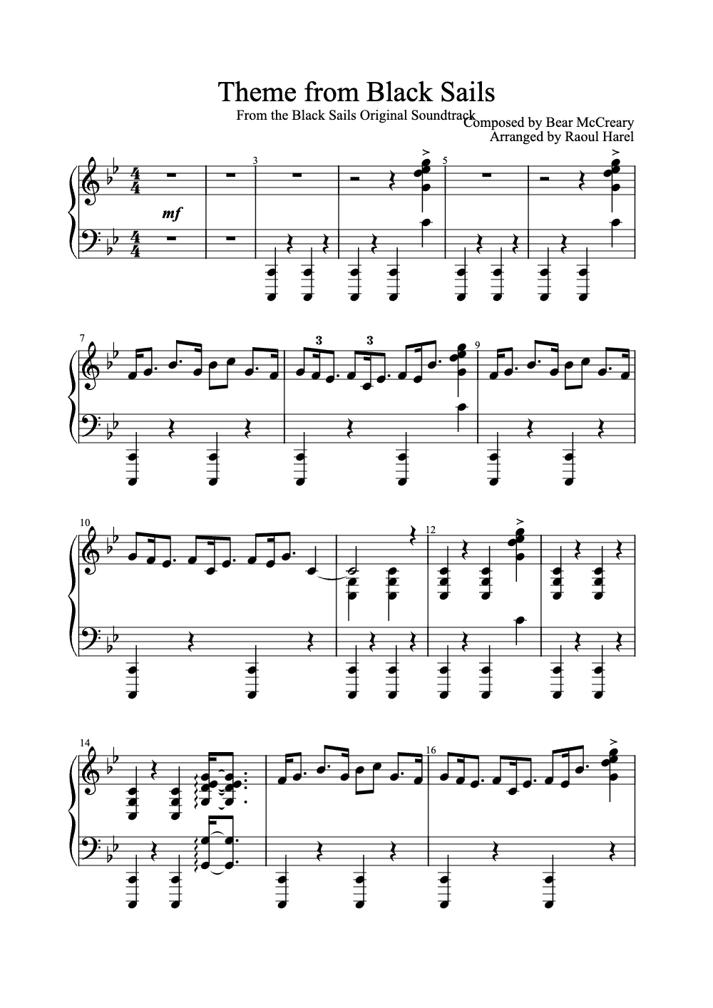 Sheet music preview for Theme from Black Sails