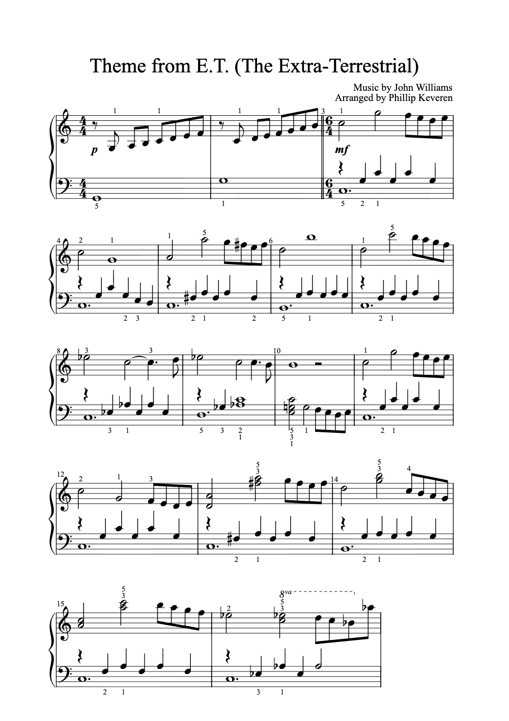 Sheet music preview for Theme from E.T. (The Extra-Terrestrial)