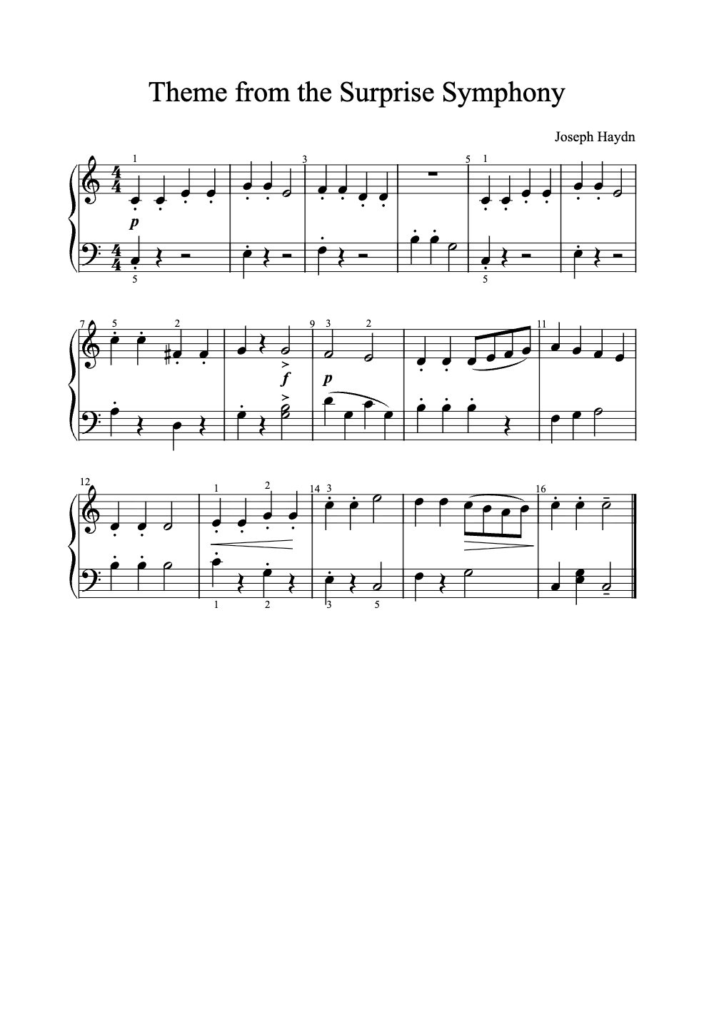 Sheet music preview for Theme from the Surprise Symphony