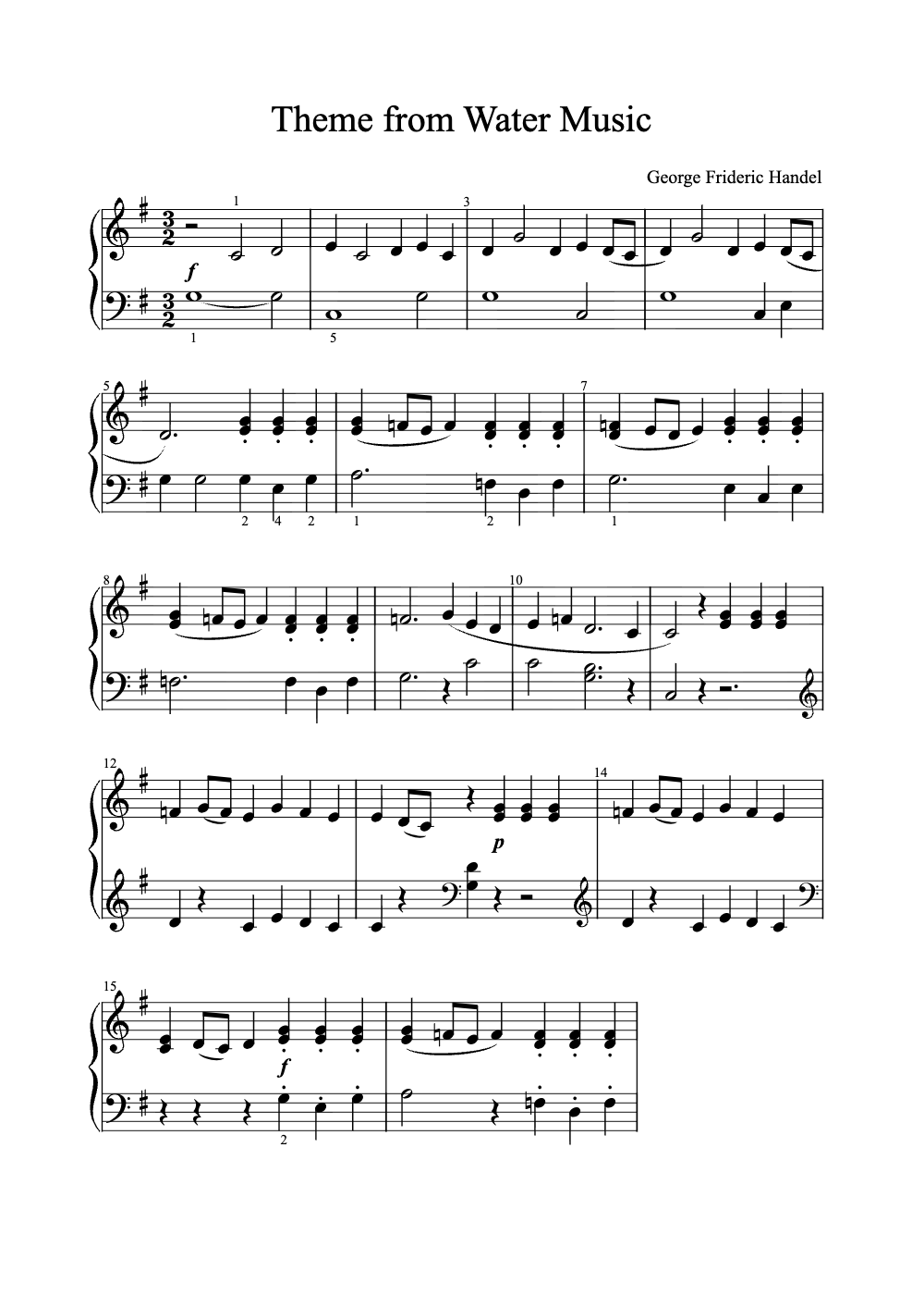 Sheet music preview for Theme from Water Music