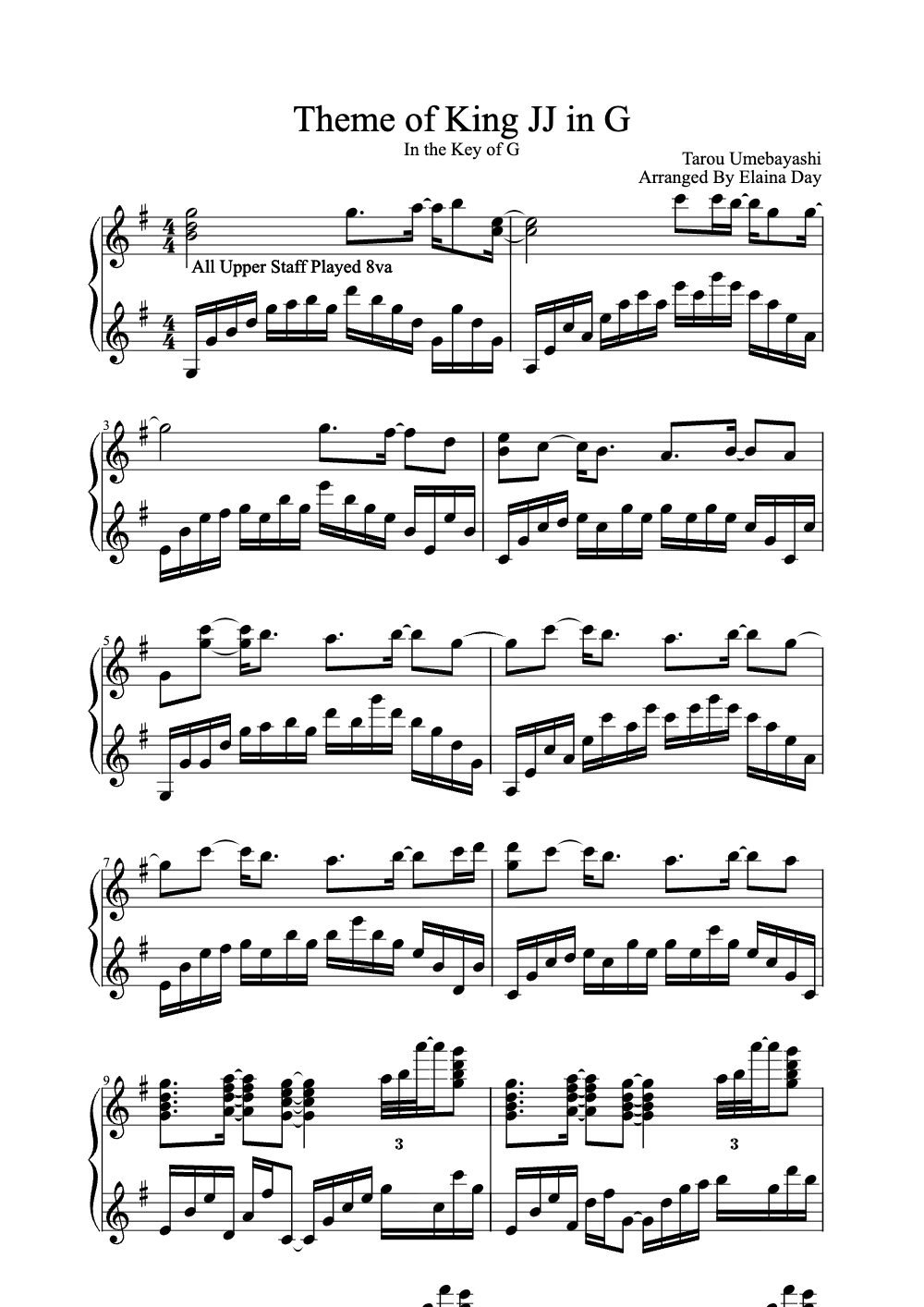 Sheet music preview for Theme of King JJ in G