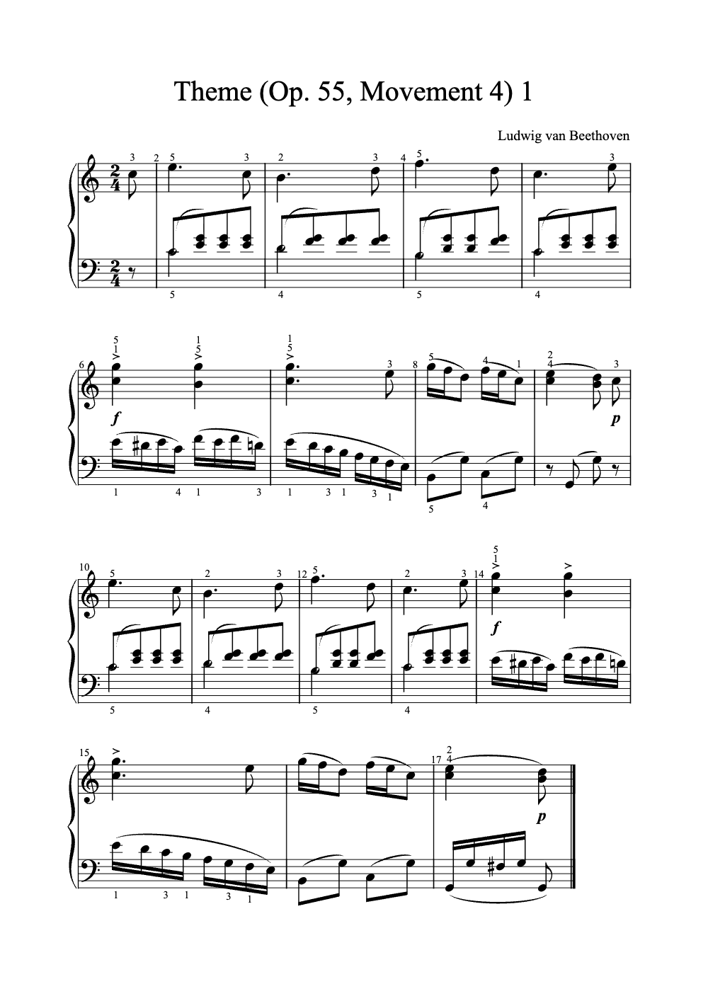 Sheet music preview for Theme (Op. 55, Movement 4)