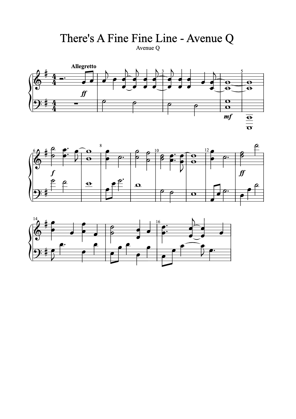 Sheet music preview for There's a Fine Fine Line