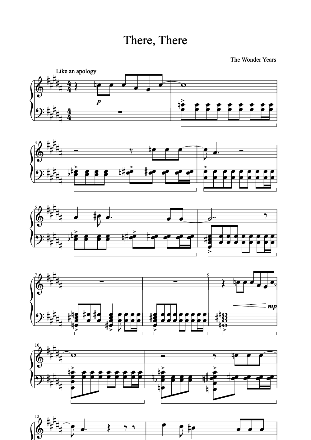 Sheet music preview for There, There