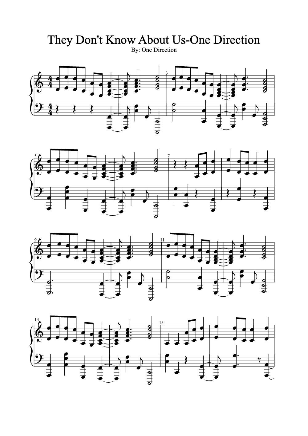 Sheet music preview for They Don't Know About Us