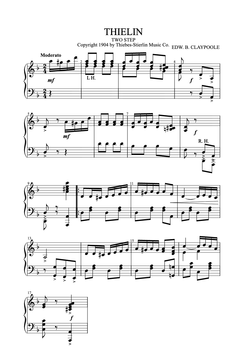 Sheet music preview for Thielin