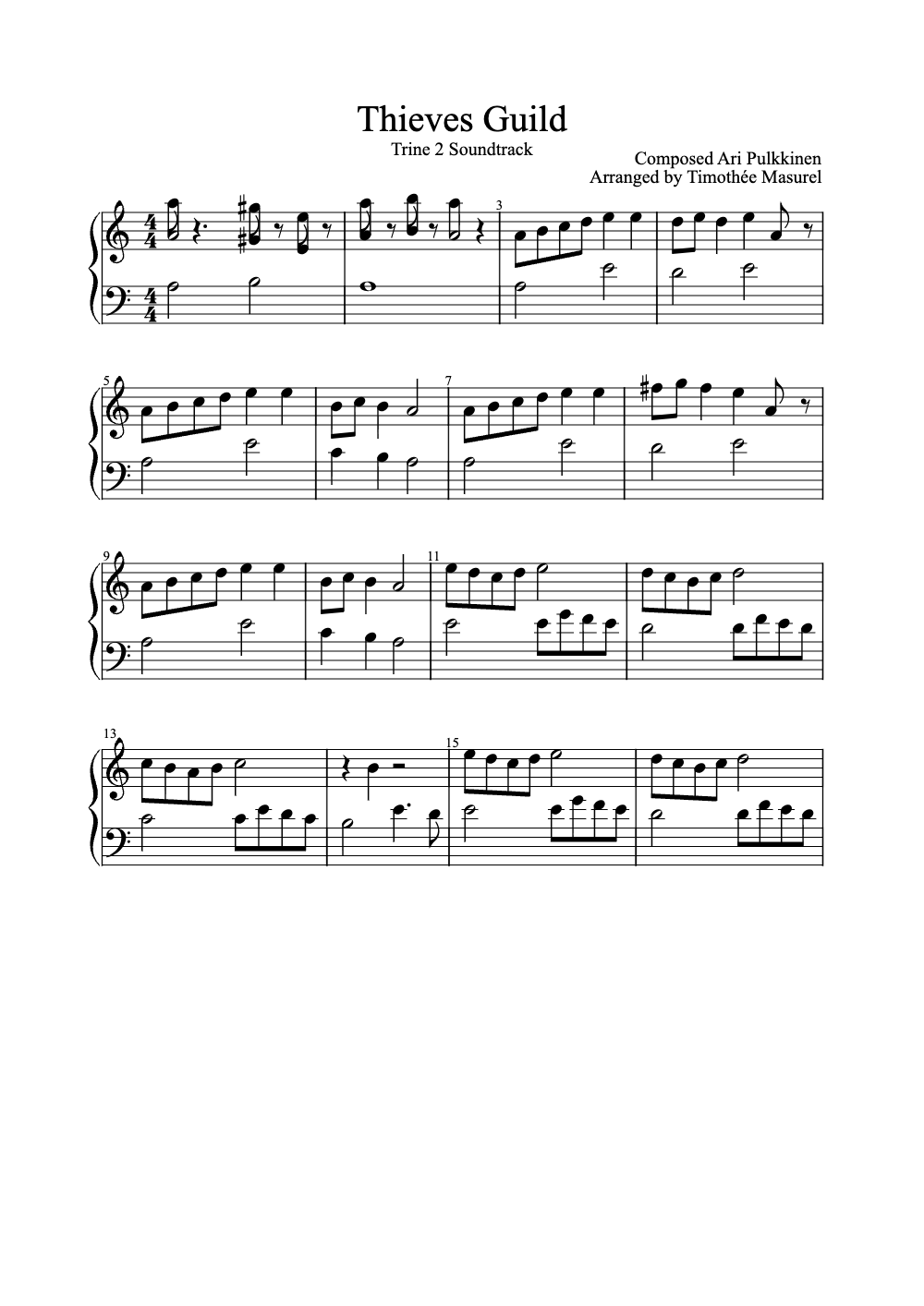 Sheet music preview for Thieves Guild