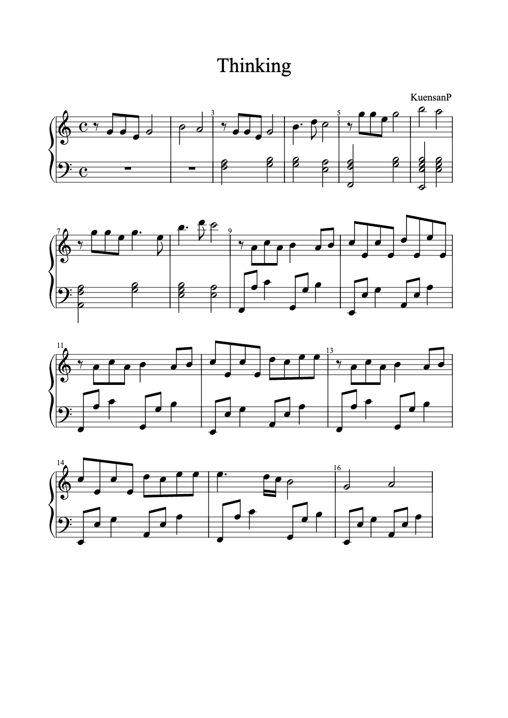 Sheet music preview for Thinking