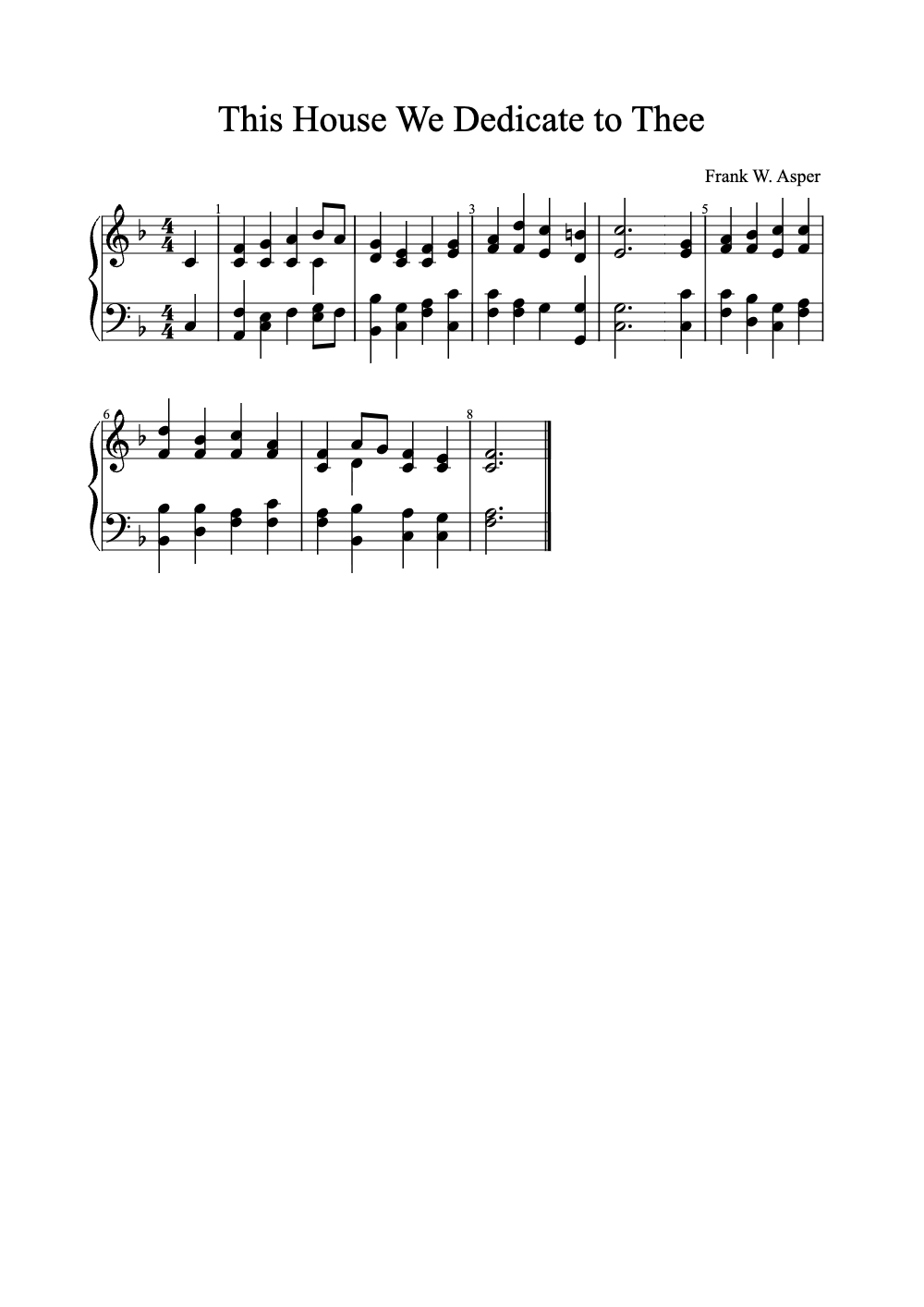 Sheet music preview for This House We Dedicate to Thee