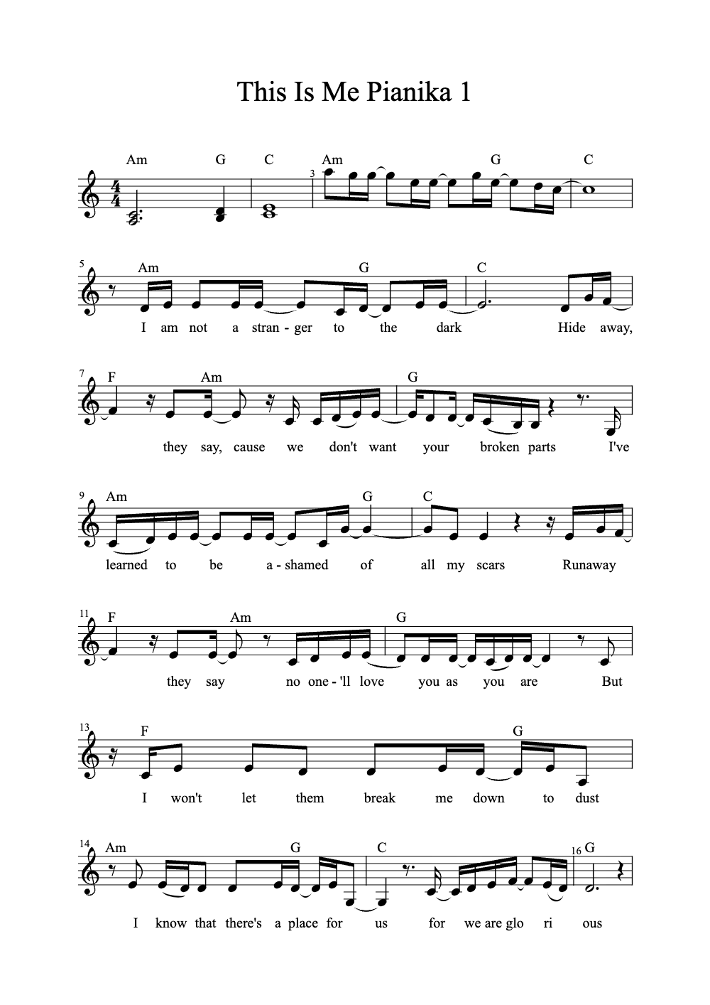 Sheet music preview for This Is Me
