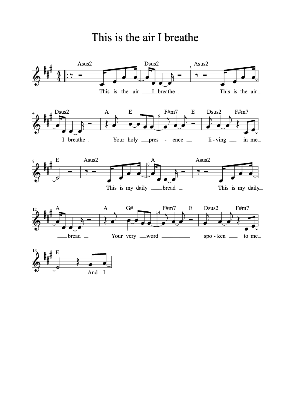 Sheet music preview for This Is the Air I Breathe
