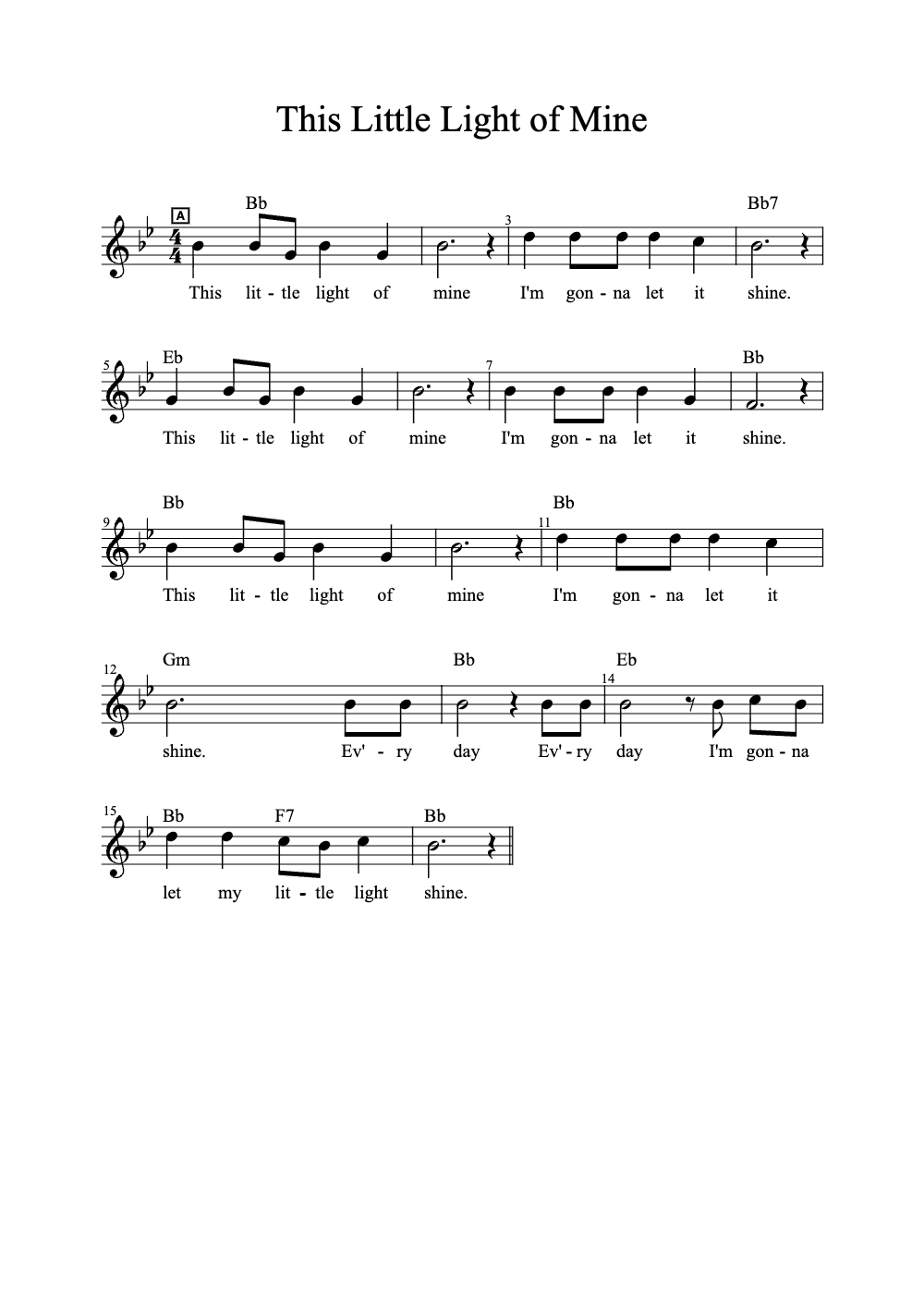 Sheet music preview for This Little Light of Mine