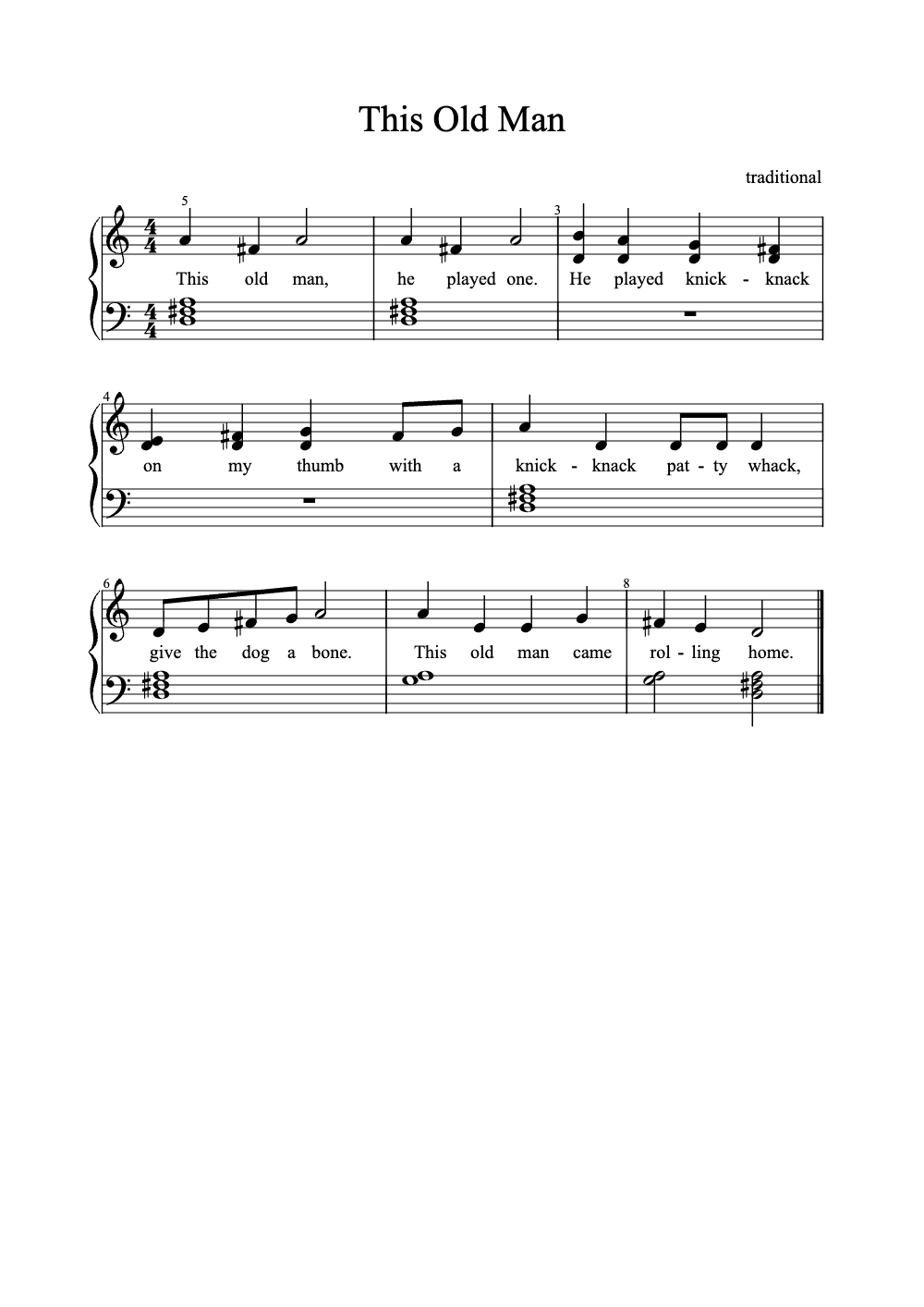 Sheet music preview for This Old Man