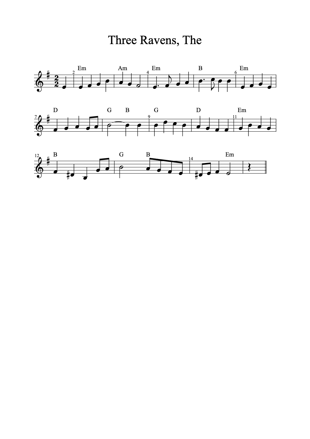 Sheet music preview for The Three Ravens