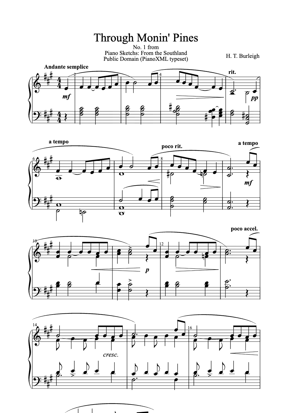 Sheet music preview for Through Mornin' Pines