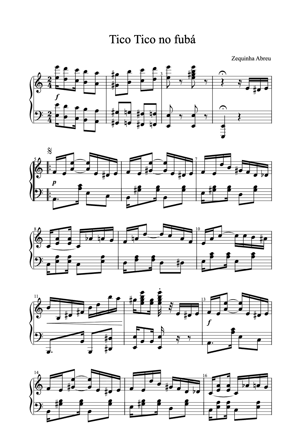 Sheet music preview for Tico Tico No Fubá