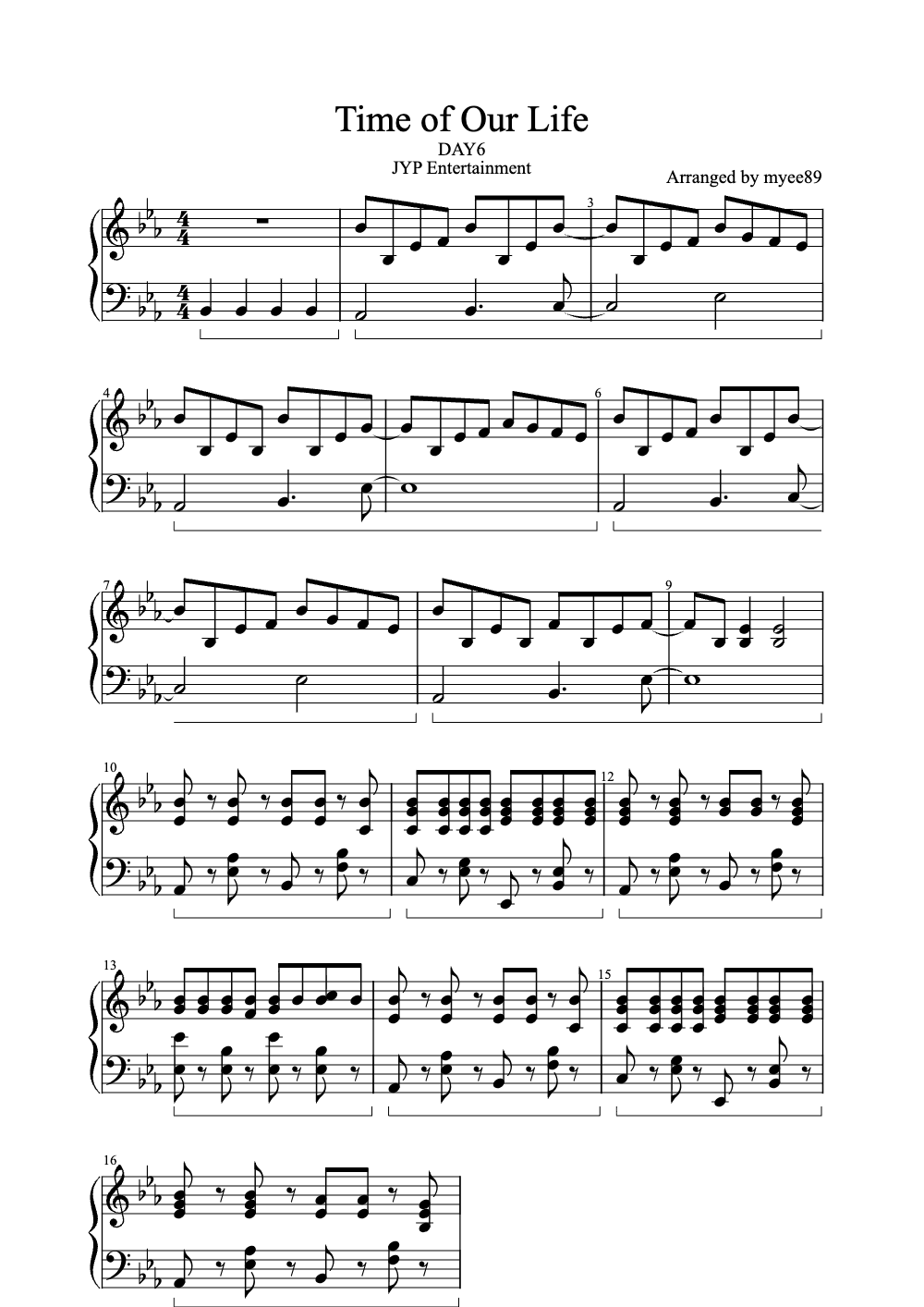 Sheet music preview for Time of Our Life