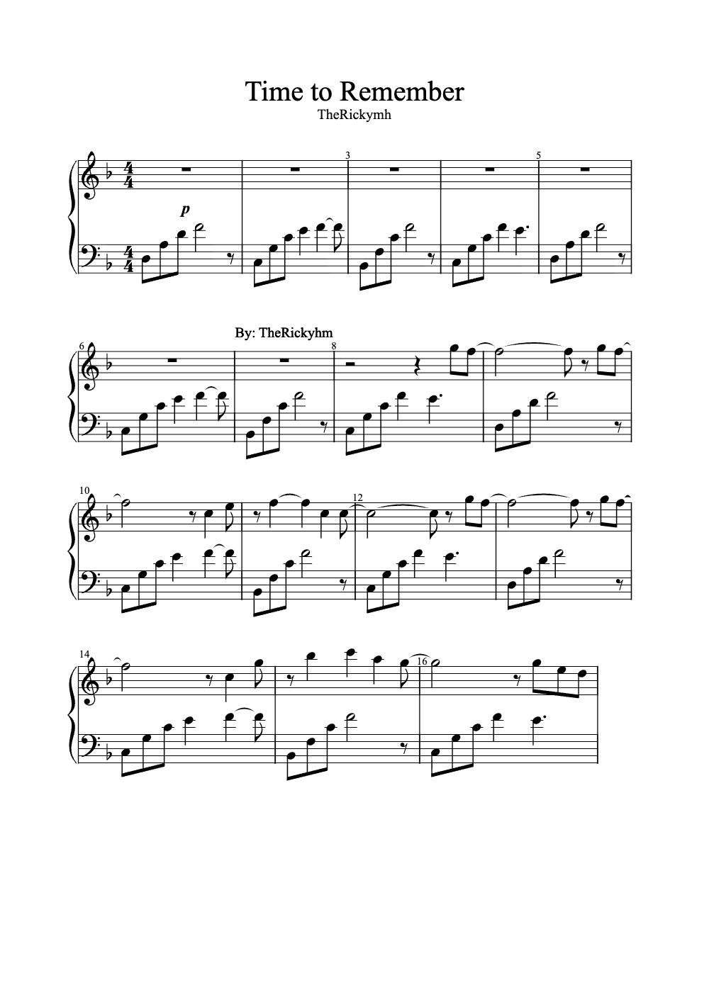 Sheet music preview for Time to Remember