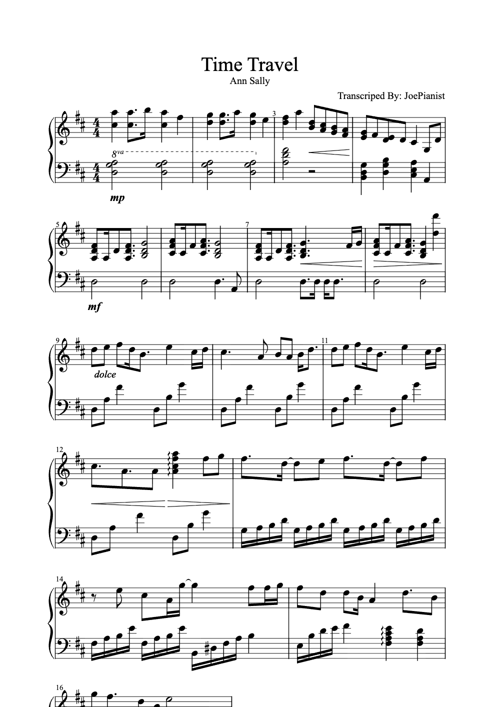 Sheet music preview for Time Travel