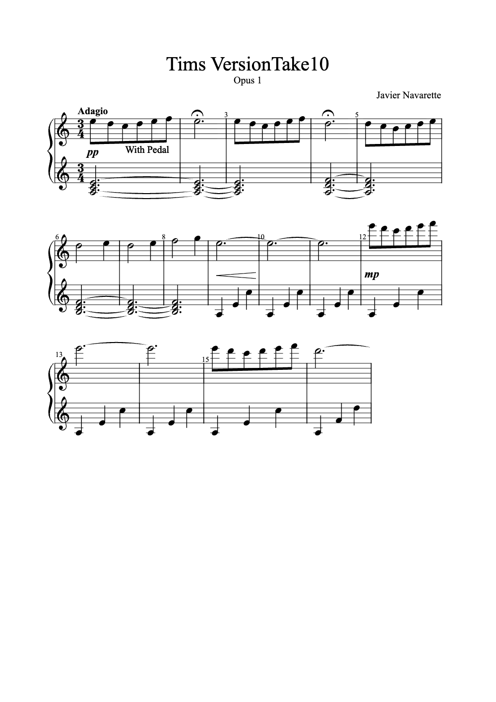 Sheet music preview for Tim's Version Take 10