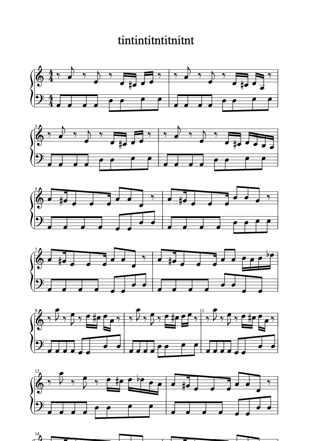 Sheet music preview for tintintitntitnitnt