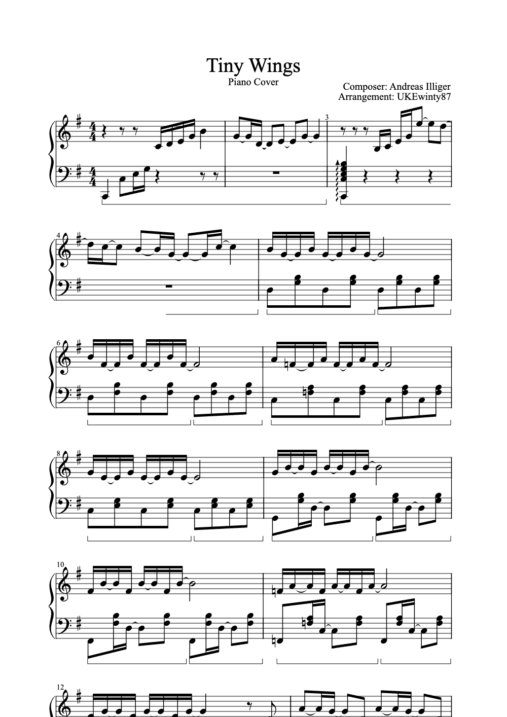 Sheet music preview for Tiny Wings