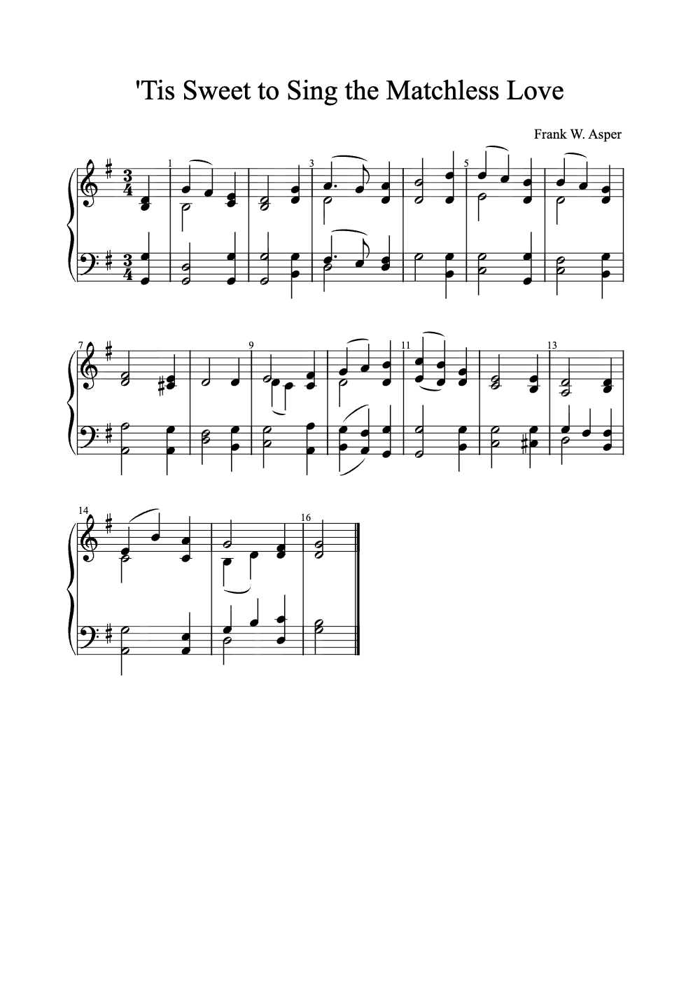 Sheet music preview for 'Tis Sweet to Sing the Matchless Love