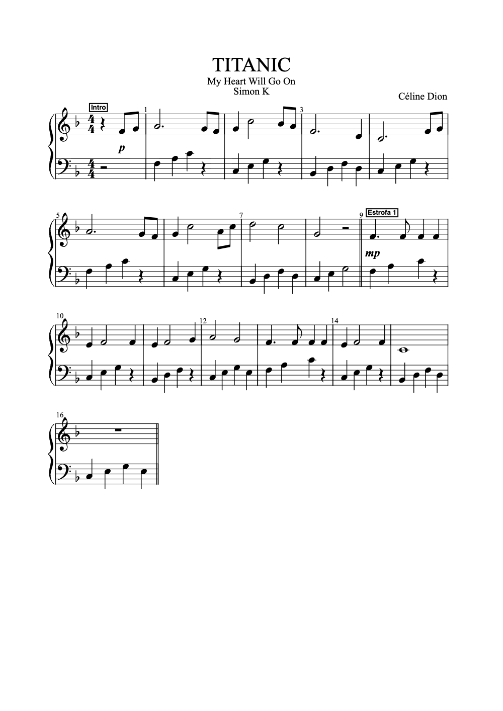 Sheet music preview for My Heart Will Go On