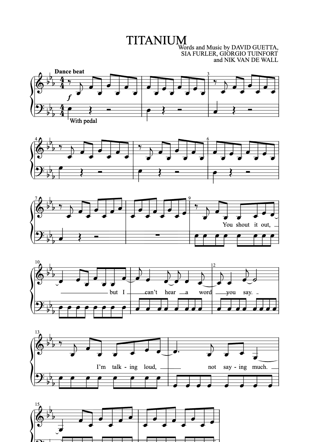 Sheet music preview for Titanium