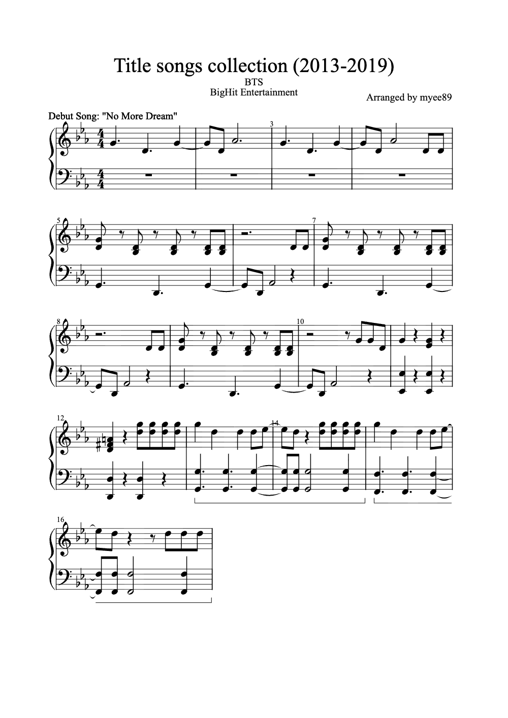 Sheet music preview for Title songs collection (2013-2019)